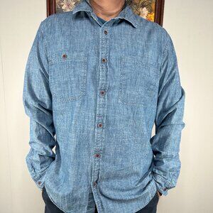 Forever 21 Button Up Shirt Top Men's Large Blue Casual 100% Cotton